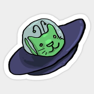 Alien cat in UFO Sticker